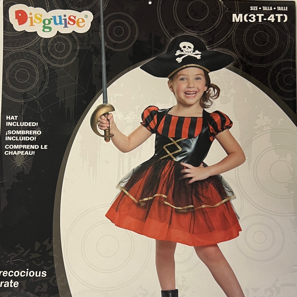 Disguise Precocious Pirate Costume for Kids - Black and Red, size 3T-4T